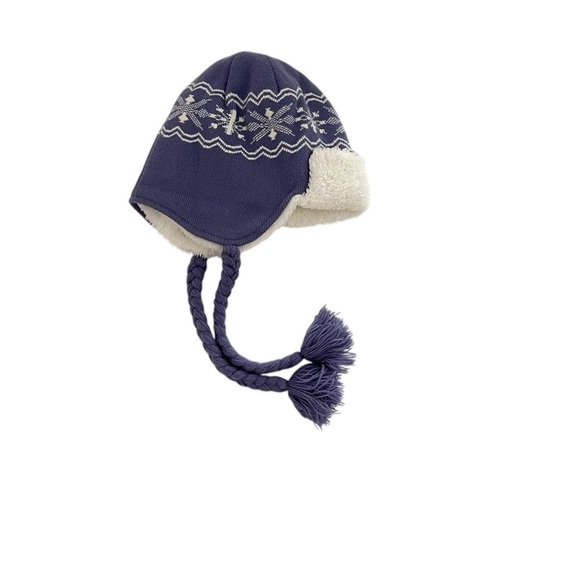 Carhartt Knit Earflap Sherpa Hat One Size Purple Lined Braided Tassel Snowflakes - Picture 3 of 6